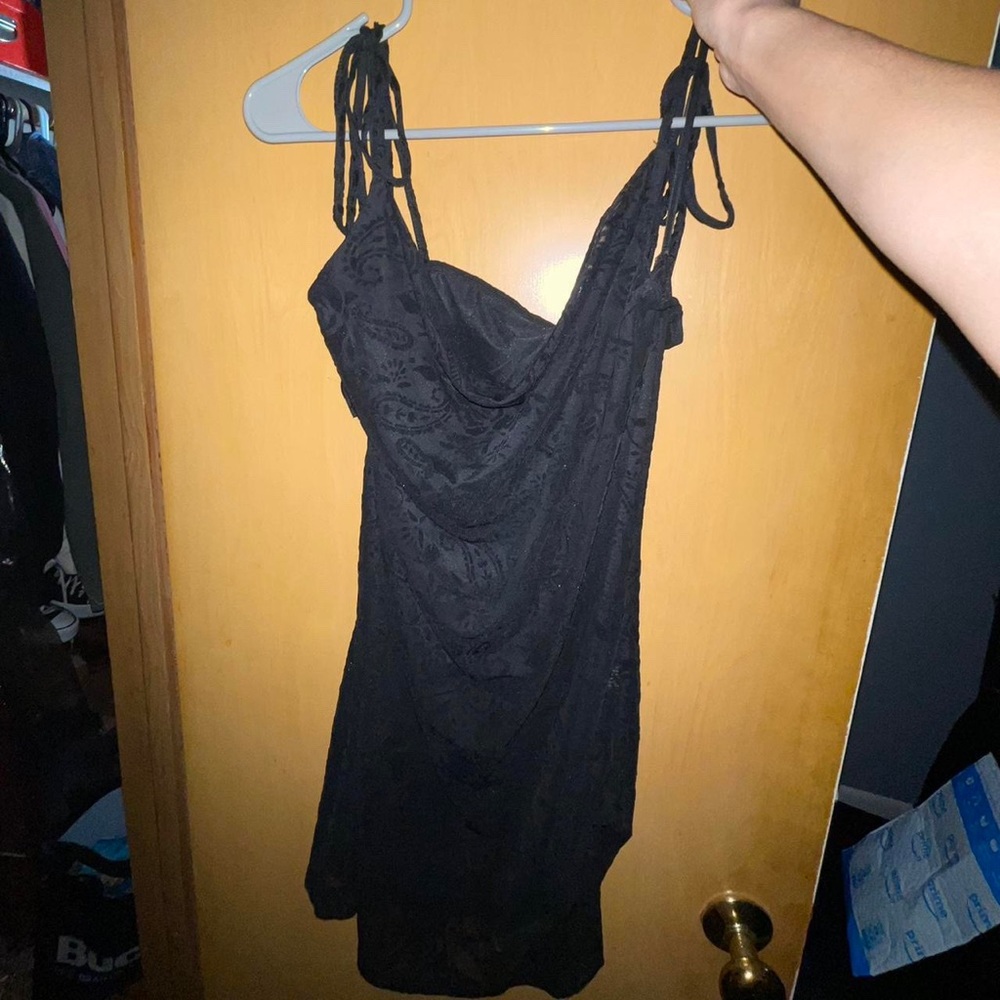 Black SHEIN Tie Velour Pattern dress